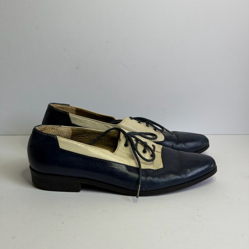 Vintage Yves Saint Laurent Dark Blue and Cream Spectator Oxford Shoes